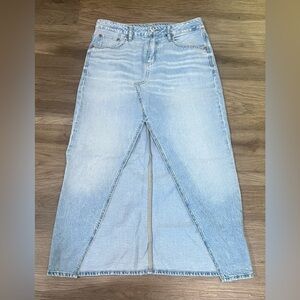 American Eagle Outfitters Denim Open Front Slit Maxi Skirt